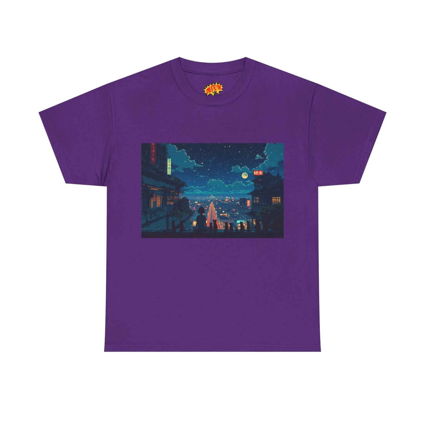 Anime Style City Scene w/Girl & Cats T-Shirt *Multiple Colors*