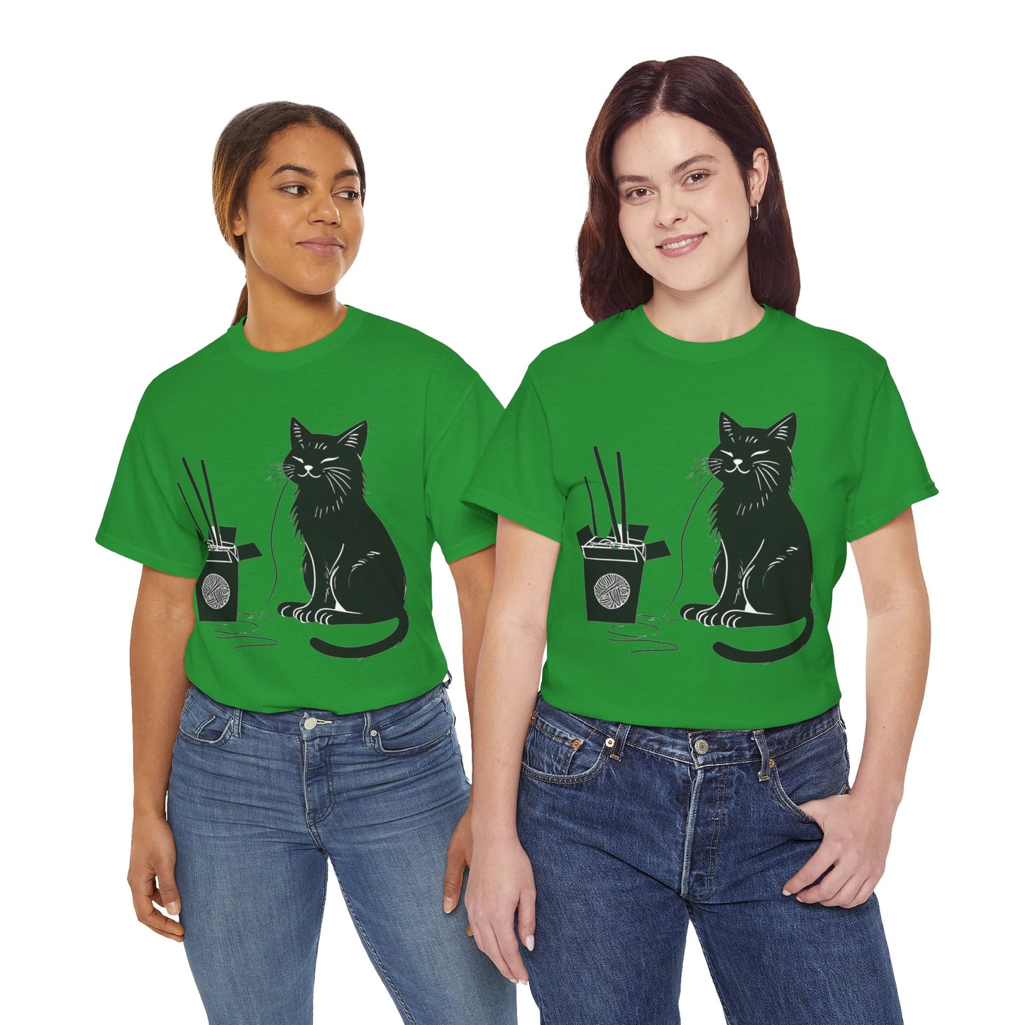 Black Cat w/Takeout Yarn Art Tee Shirt *Multiple Colors*