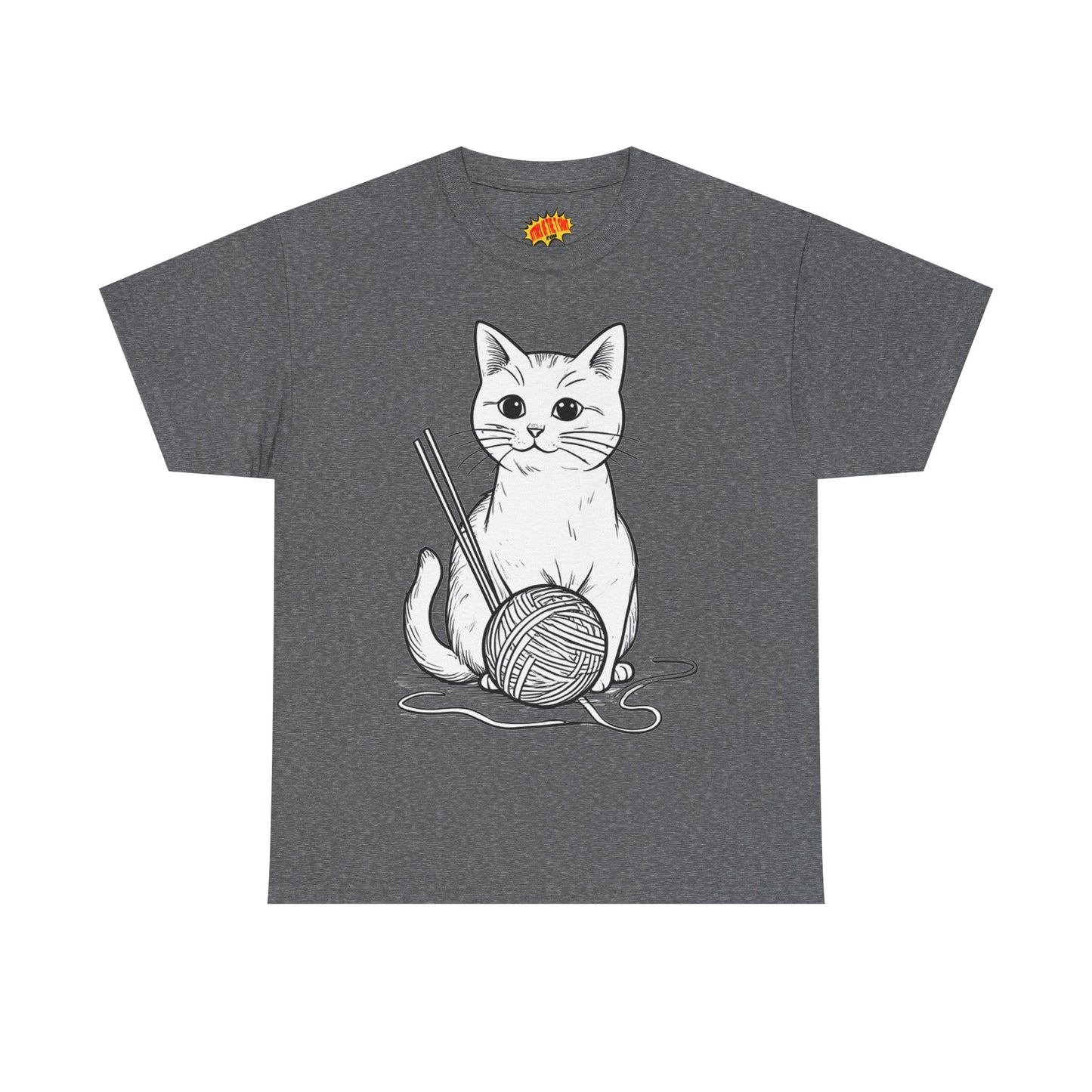 White Cat w/Yarn Ball Art Tee Shirt *Multiple Colors*