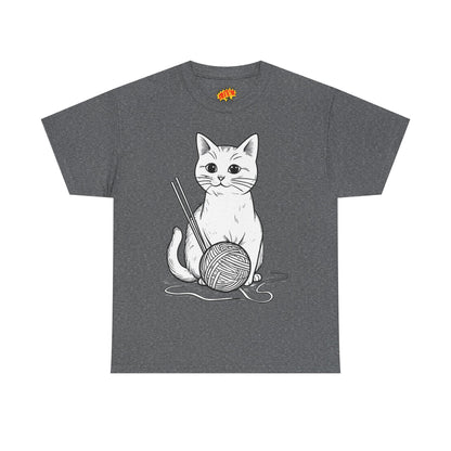 White Cat w/Yarn Ball Art Tee Shirt