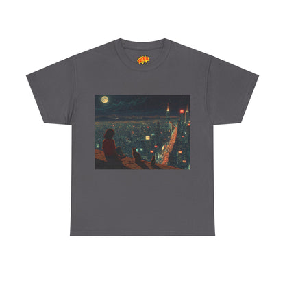 Anime Nighttime Cityscape w/Cats T-Shirt