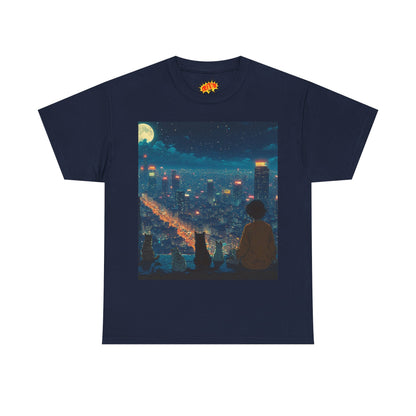 Anime City Night Scene w/Cats T-Shirt