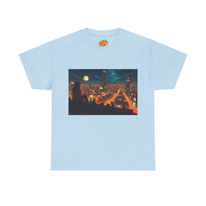Anime Style Neon City Scene w/Girl & Cats T-Shirt
