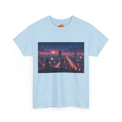Anime Style City Sunset Scene w/Girl & Cats T-Shirt