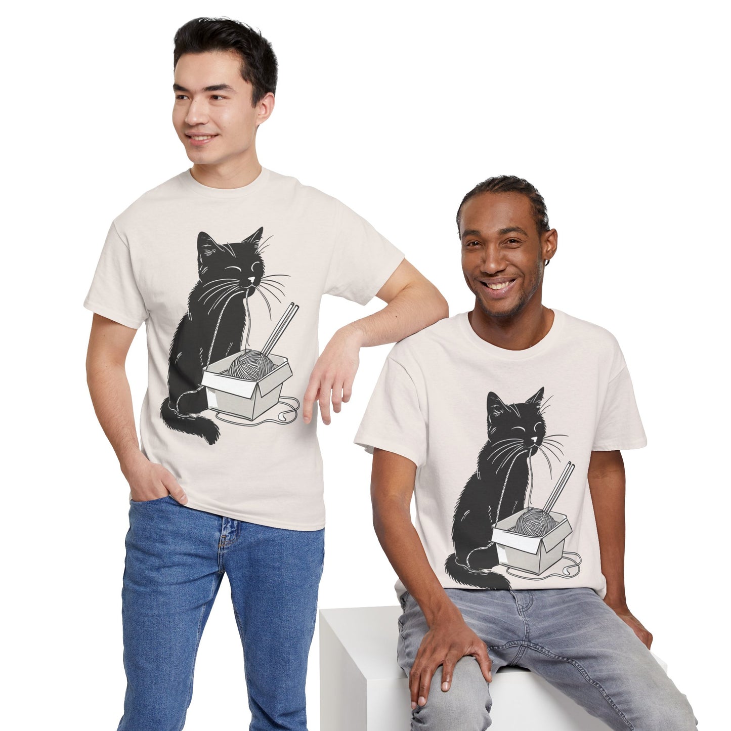 Black Cat w/Noodles Drawing Art Tee Shirt *Multiple Colors*
