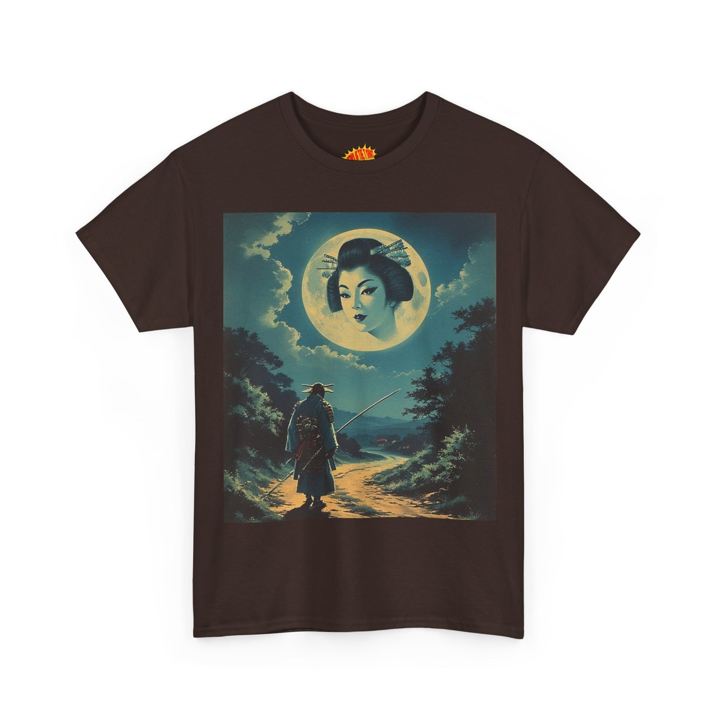 Travelling Samurai w/Full Moon Geisha Woman T-Shirt *Multiple Colors*
