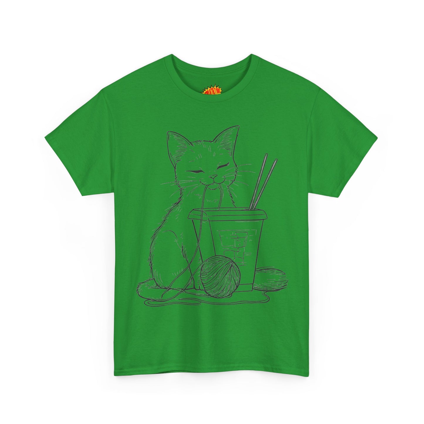 Cat w/Takeout + Yarn Ball Line Drawing Tee Shirt *Multiple Colors*