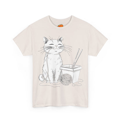 Happy Cat w/Noodles + Yarn Ball Art Drawing Tee Shirt