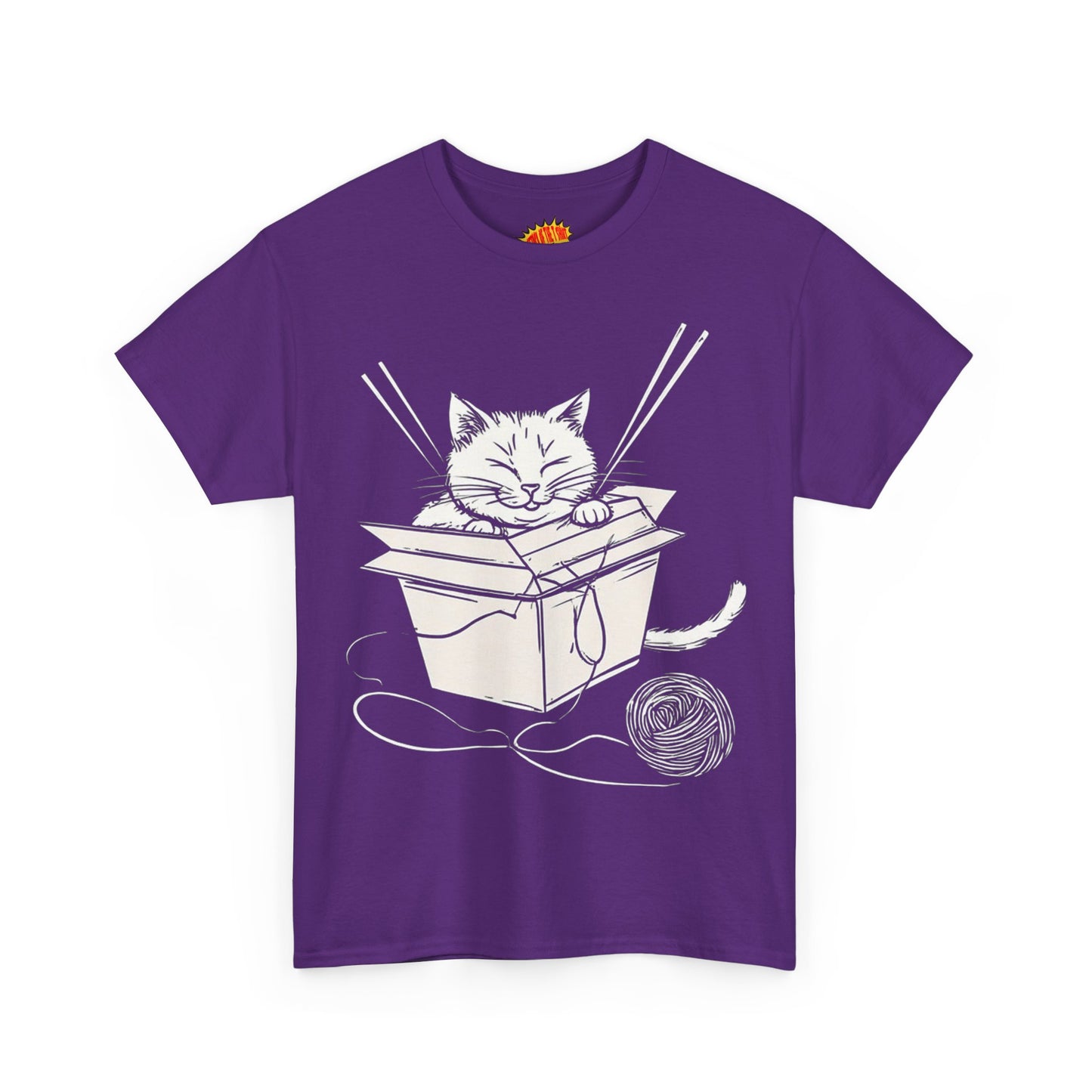 Cat w/Box + Yarn Ball Art Drawing Tee Shirt *Multiple Colors*