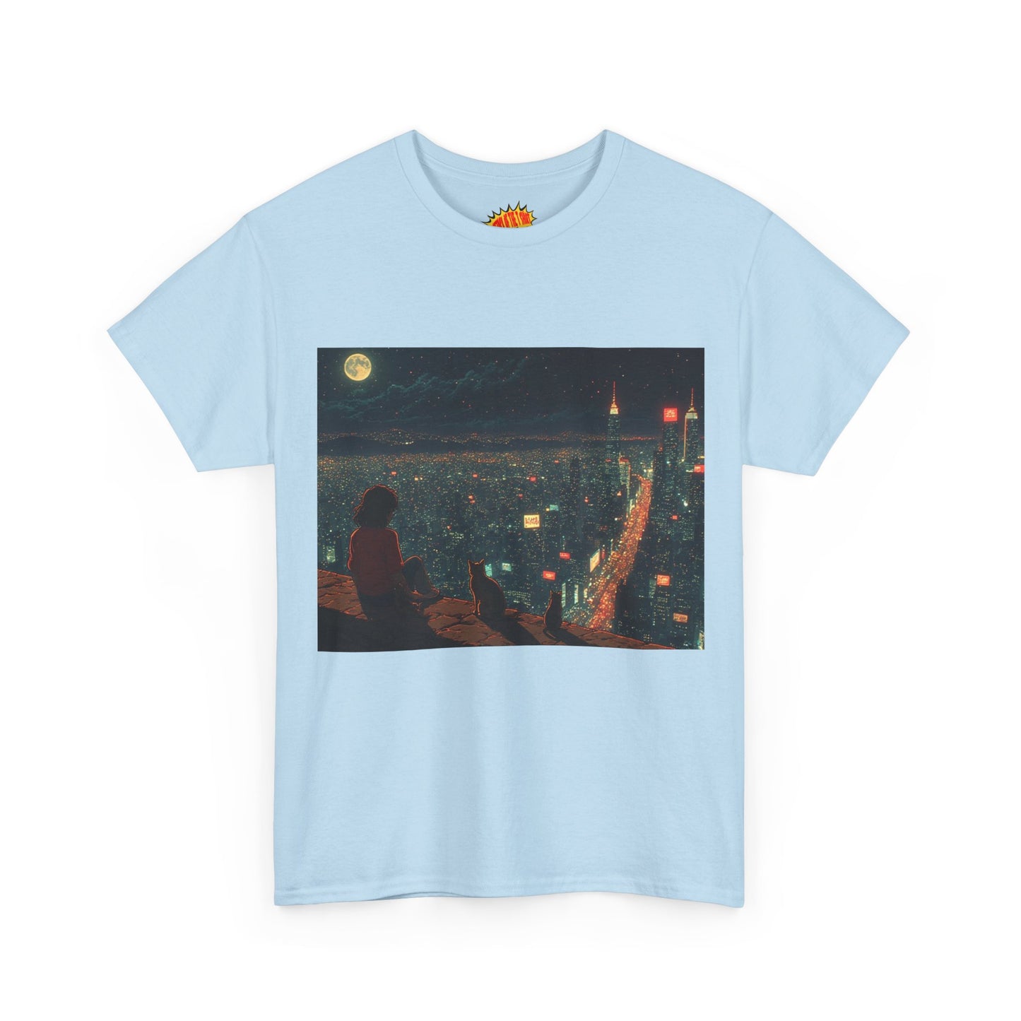 Anime Nighttime Cityscape w/Cats T-Shirt *Multiple Colors*