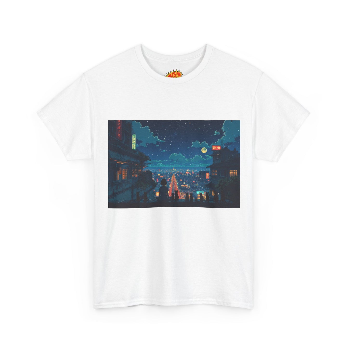 Anime Style City Scene w/Girl & Cats T-Shirt *Multiple Colors*