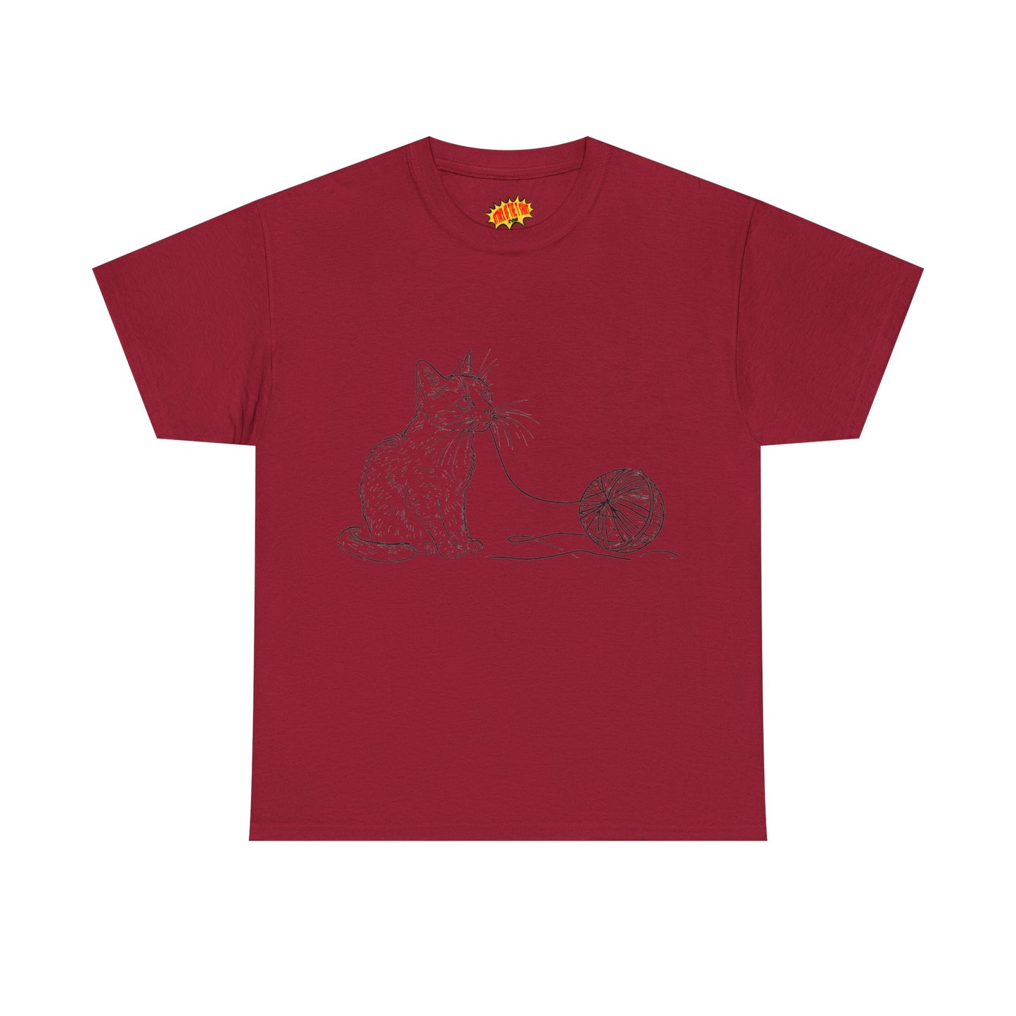 Cat w/Yarn Line Drawing Art Tee Shirt *Multiple Colors*