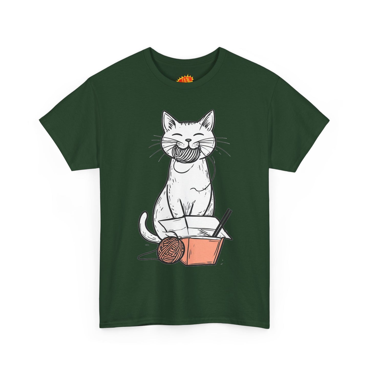 Cat w/Yarn Ball Takeout Art Tee Shirt *Multiple Colors*