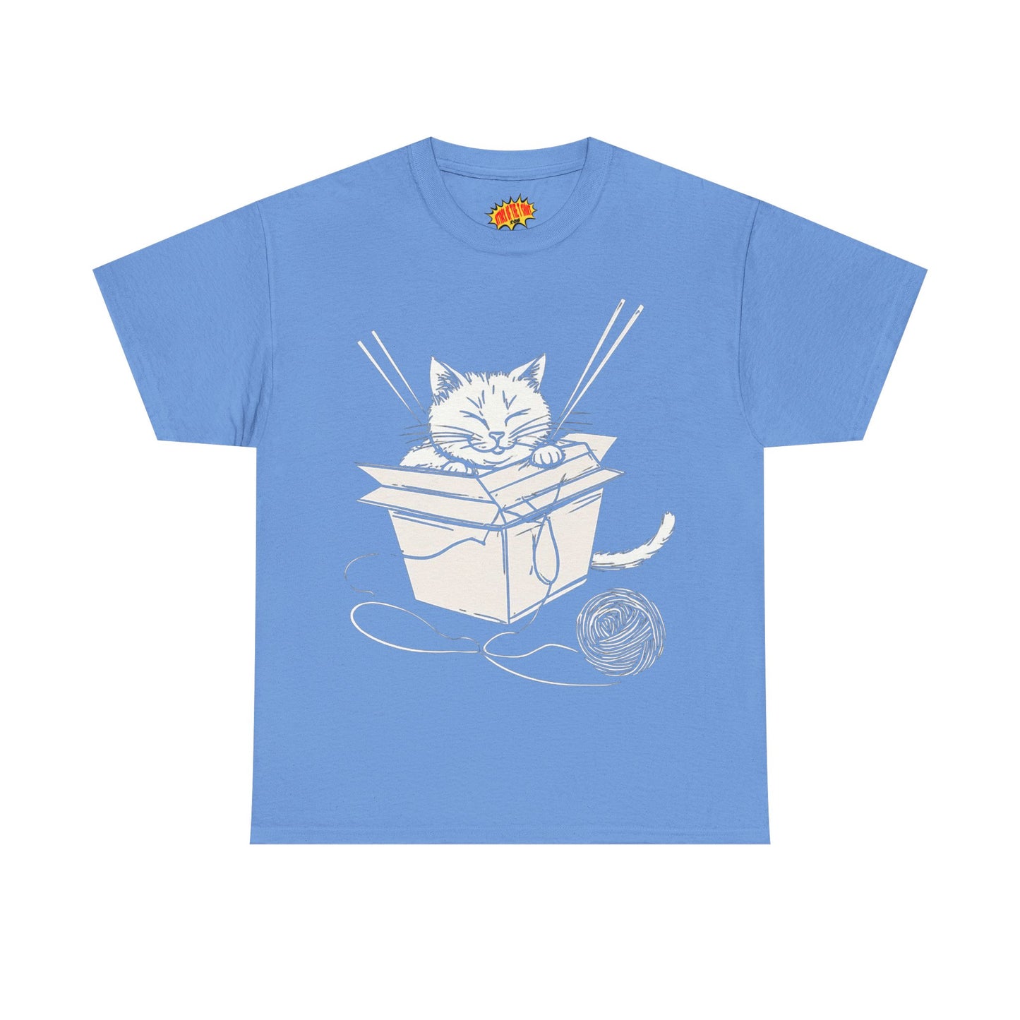 Cat w/Box + Yarn Ball Art Drawing Tee Shirt *Multiple Colors*