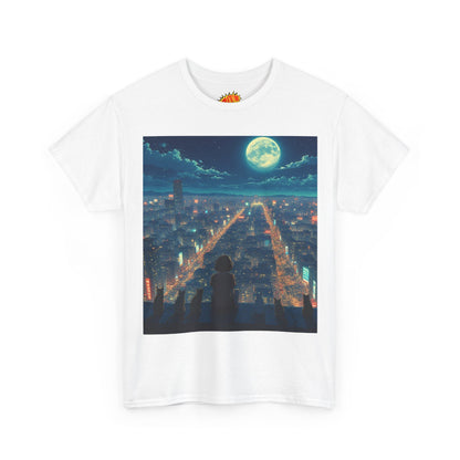 Anime City Full Moon Scene w/Girl & Cats T-Shirt