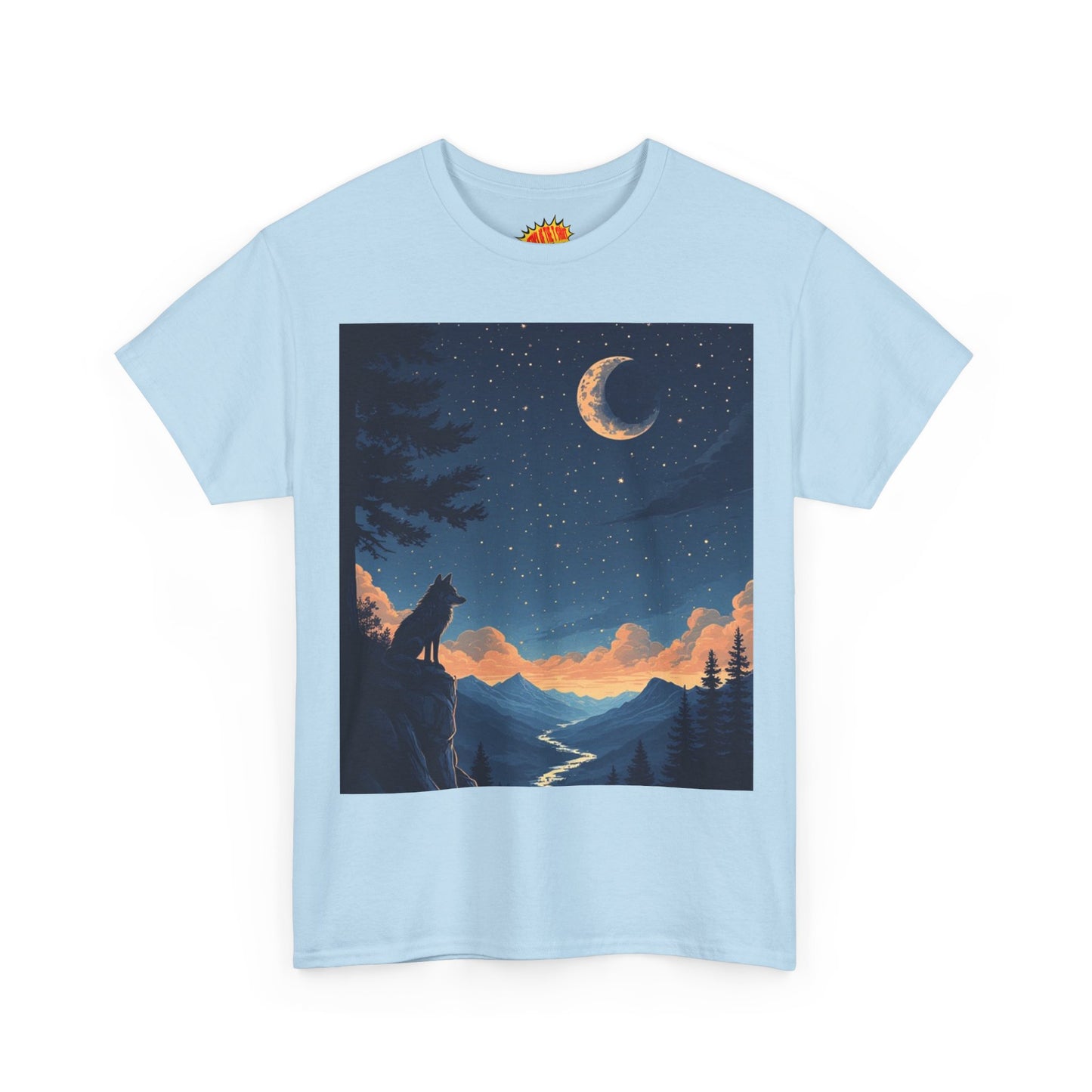 Wolf Silhouette with Sliver Moon Scene T-Shirt *Multiple Colors*