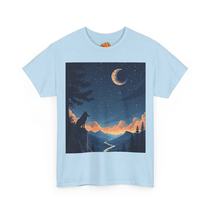 Wolf Silhouette with Sliver Moon Scene T-Shirt