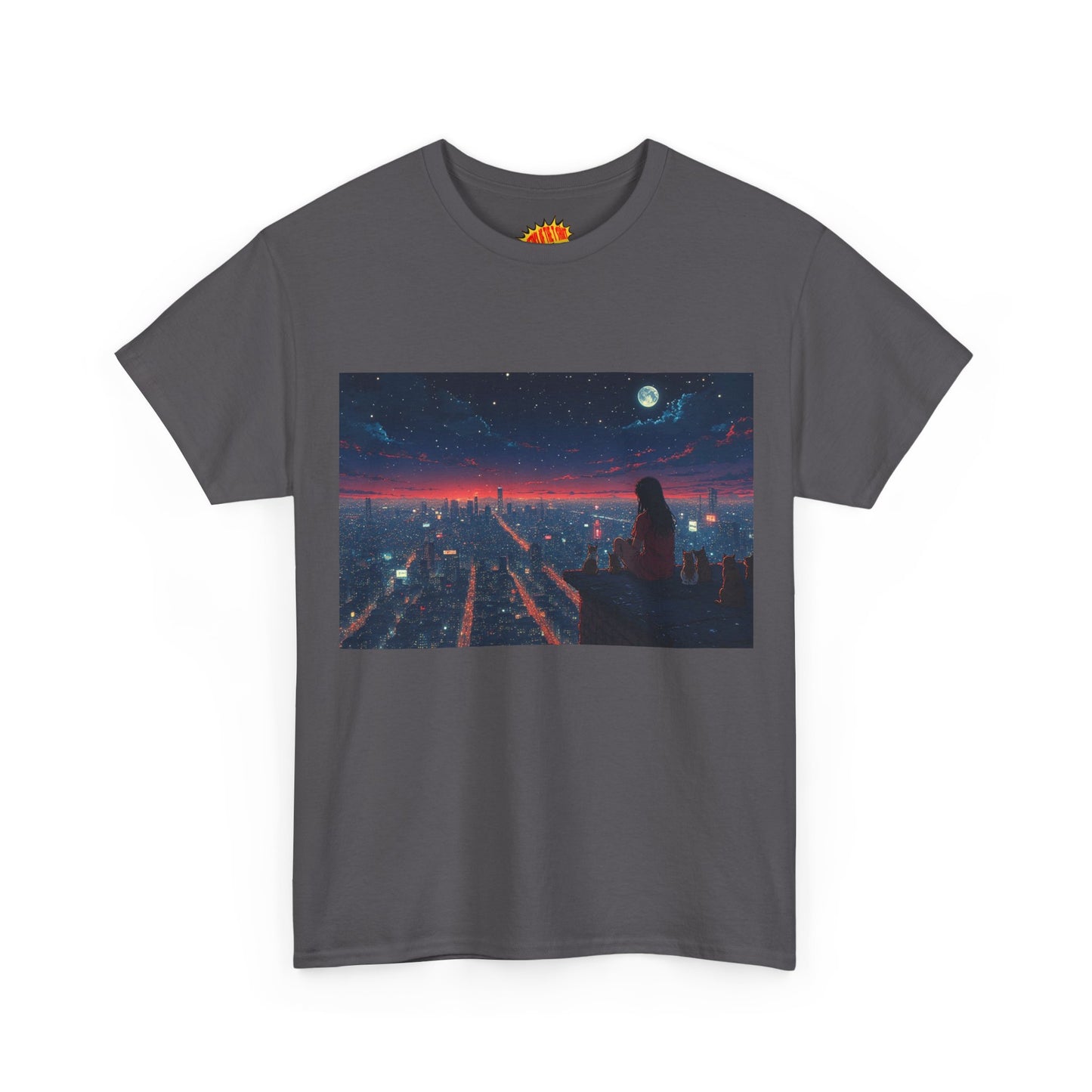 Neon City Anime Night Scene w/Cats T-Shirt *Multiple Colors*