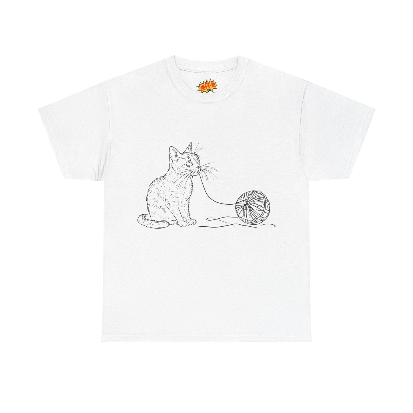 Cat w/Yarn Line Drawing Art Tee Shirt *Multiple Colors*