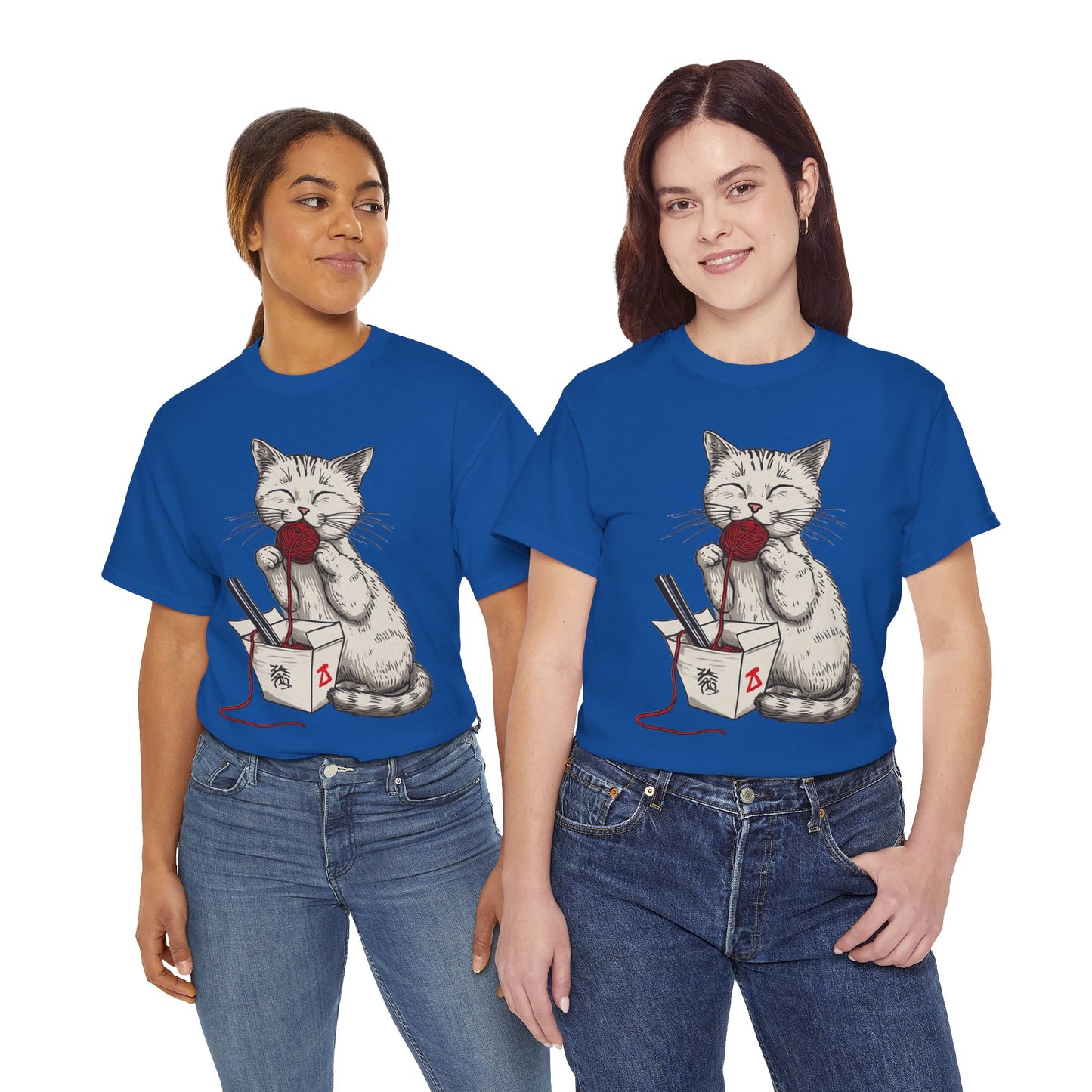 Cat w/Takeout Yarn Noodles Art Tee Shirt *Multiple Colors*