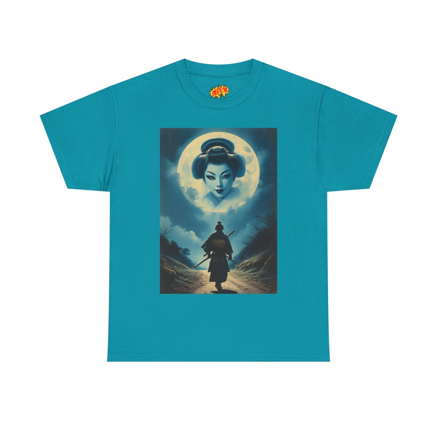 Walking Samurai w/Full Moon Geisha Woman T-Shirt *Multiple Colors*