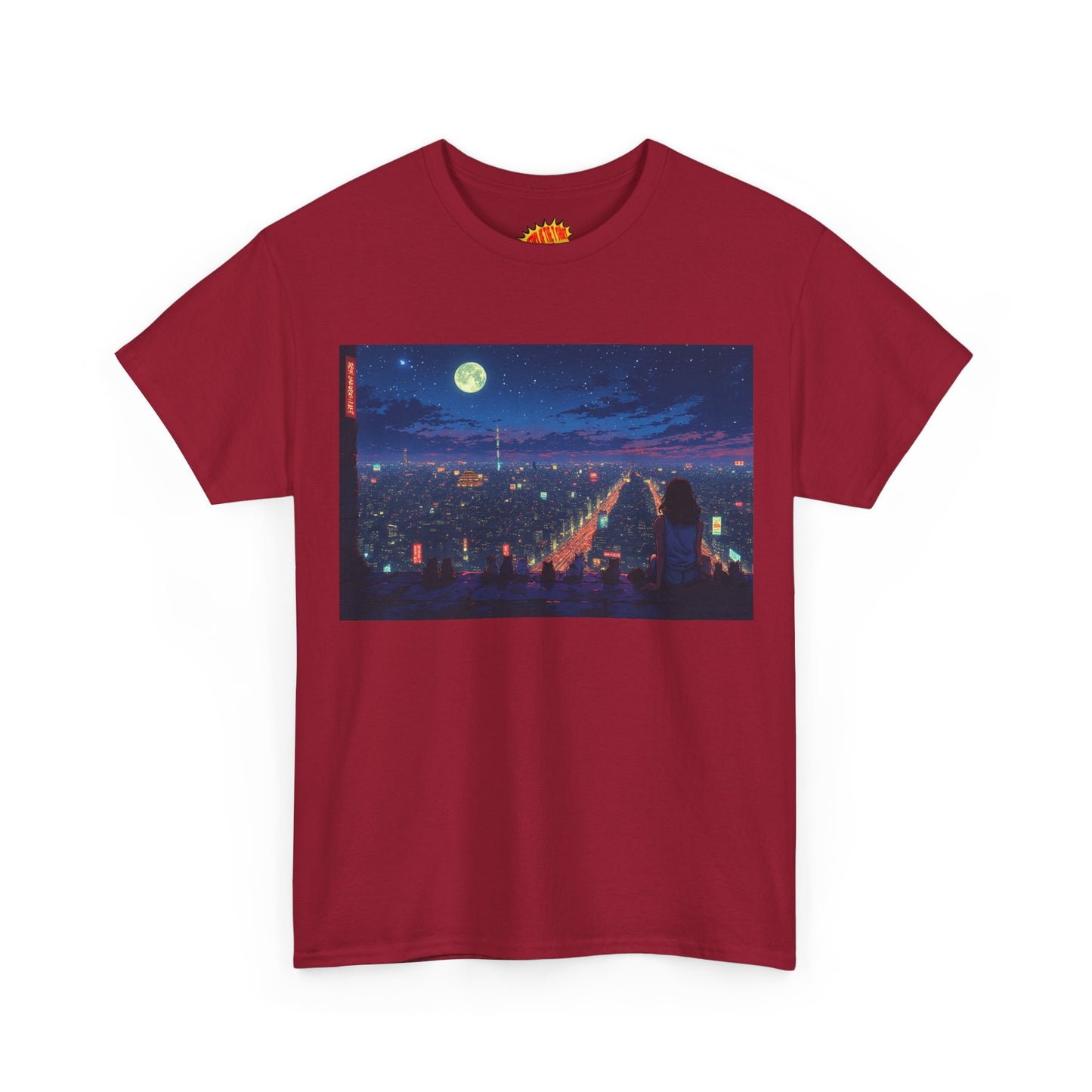 Anime Nighttime Neon Cityscape w/Cats T-Shirt *Multiple Colors*