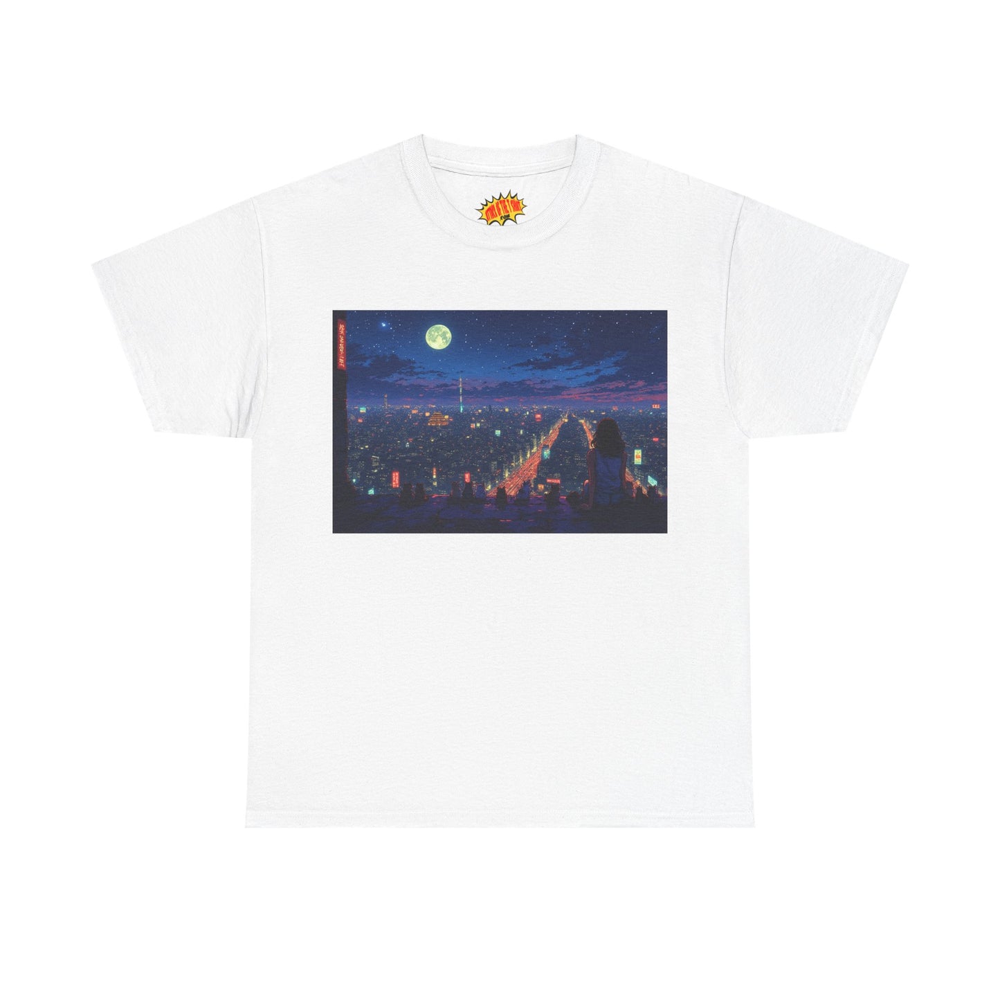 Anime Nighttime Neon Cityscape w/Cats T-Shirt *Multiple Colors*