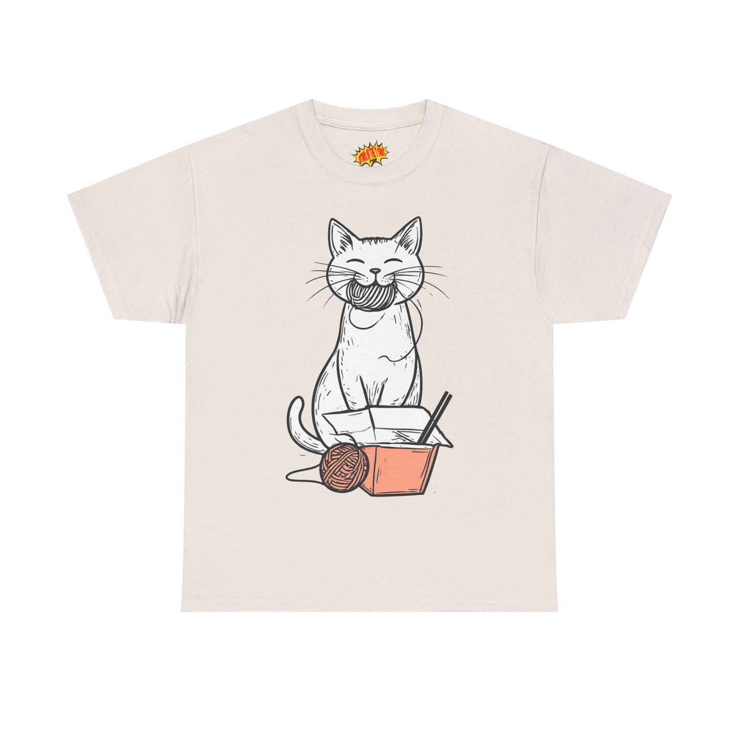 Cat w/Yarn Ball Takeout Art Tee Shirt *Multiple Colors*
