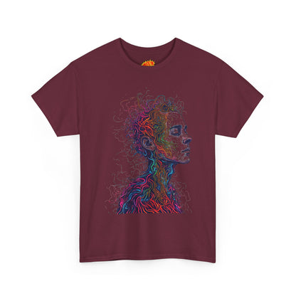 Multicolor Line Drawing Human Graphic Art Tee Shirt