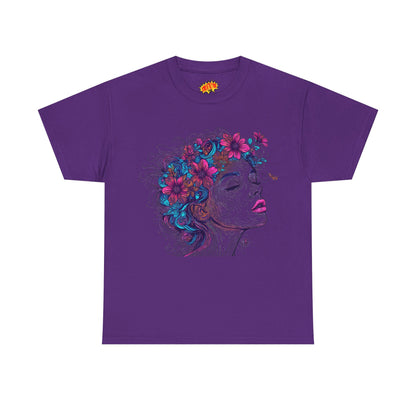 Multicolor Line Drawing Human Flower Graphic Art Tee Shirt