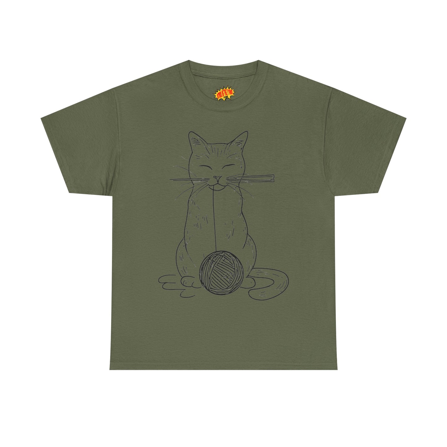 Cat w/Yarn Ball Line Art Drawing Tee Shirt *Multiple Colors*