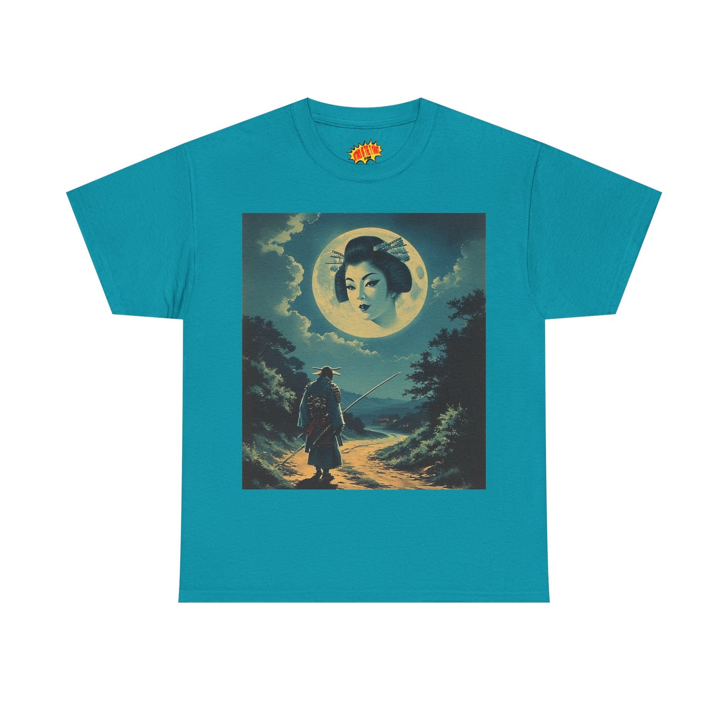Travelling Samurai w/Full Moon Geisha Woman T-Shirt *Multiple Colors*