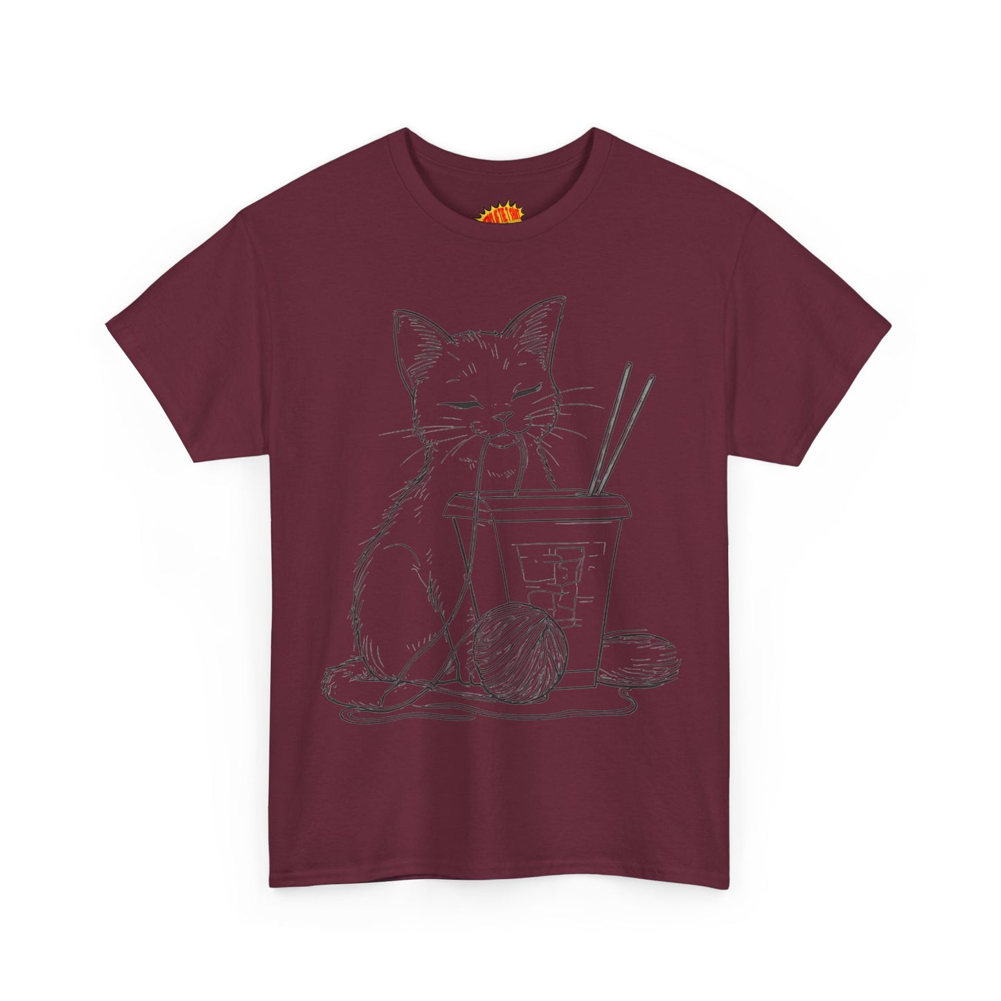 Cat w/Takeout + Yarn Ball Line Drawing Tee Shirt *Multiple Colors*