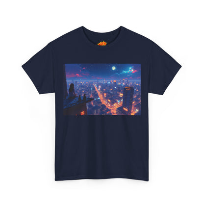 Nighttime Neon Anime Cityscape w/Cats T-Shirt