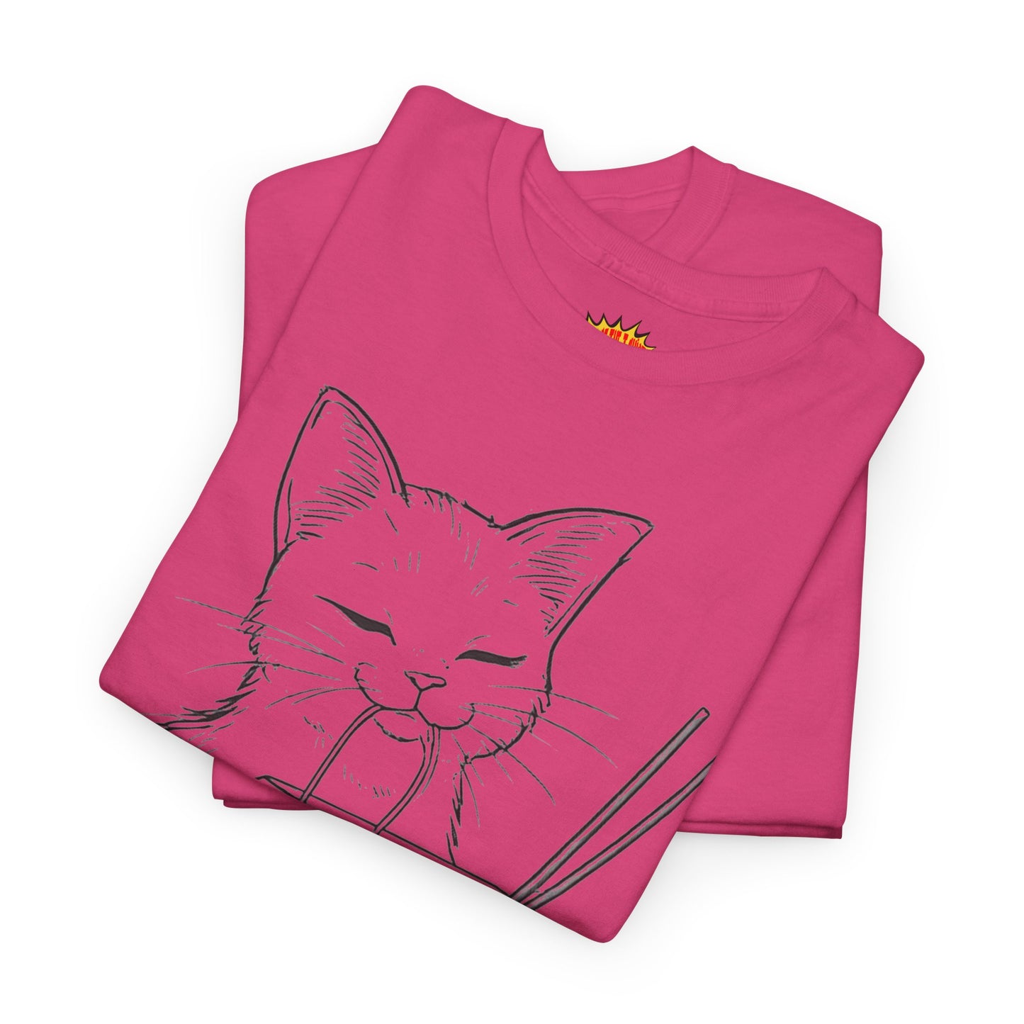 Cat w/Takeout + Yarn Ball Line Drawing Tee Shirt *Multiple Colors*