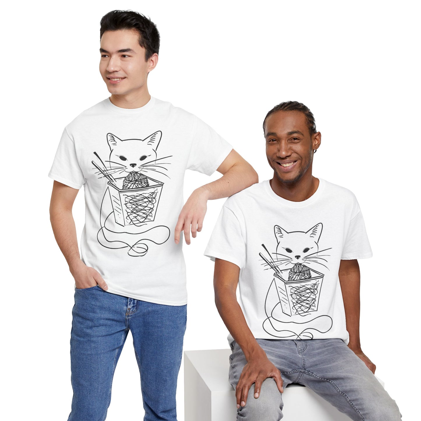 Cat w/Noodles Line Art Drawing Tee Shirt *Multiple Colors*