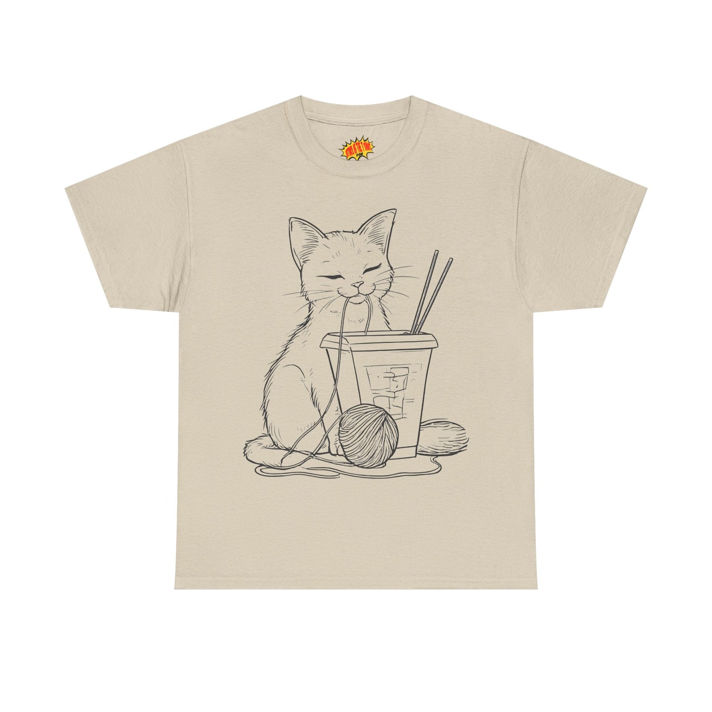 Cat w/Takeout + Yarn Ball Line Drawing Tee Shirt *Multiple Colors*