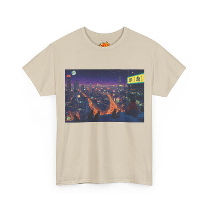 Anime Style Neon Night Cityscape w/Cats T-Shirt