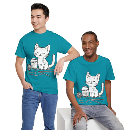 White Cat w/Takeout Yarn Art Tee Shirt