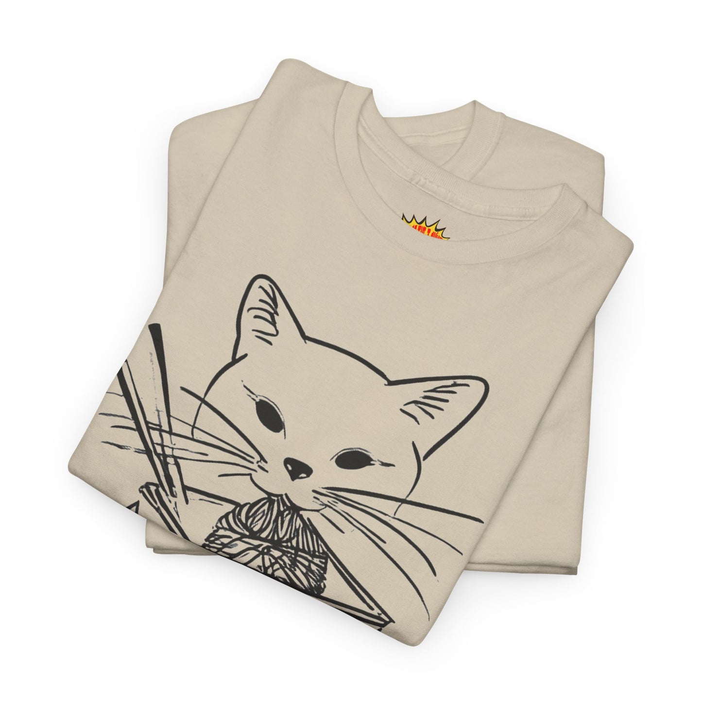 Cat w/Noodles Line Art Drawing Tee Shirt *Multiple Colors*