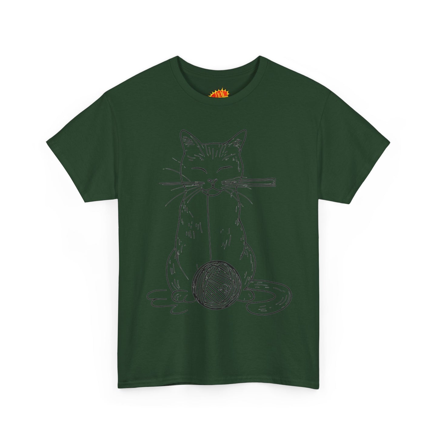 Cat w/Yarn Ball Line Art Drawing Tee Shirt *Multiple Colors*