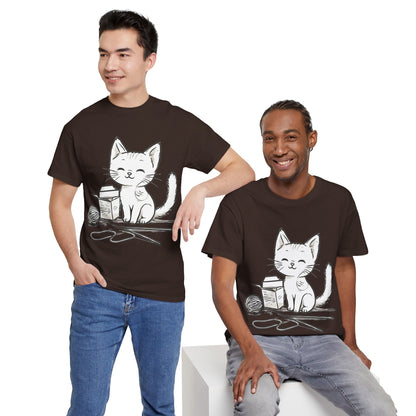 White Cat w/Takeout Yarn Art Tee Shirt