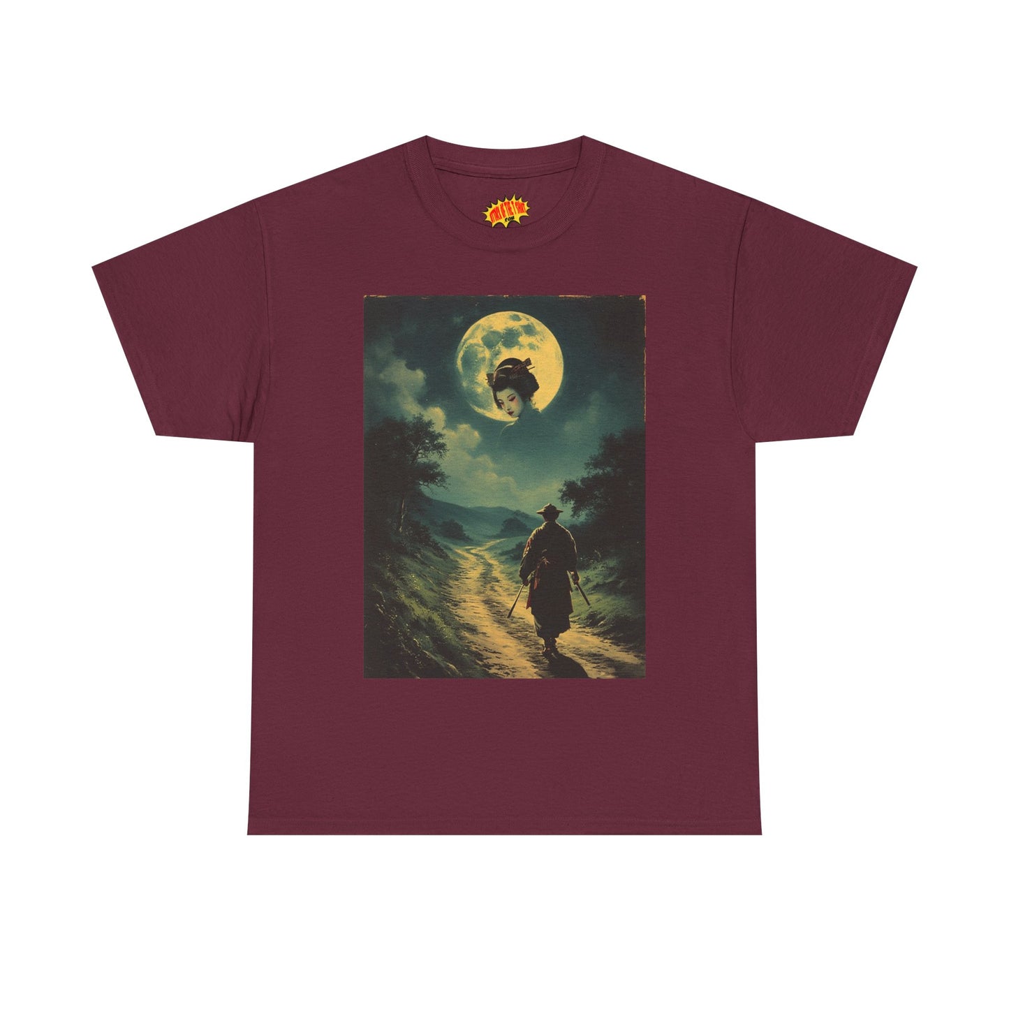Travelling Samurai w/Moon Geisha Woman T-Shirt *Multiple Colors*