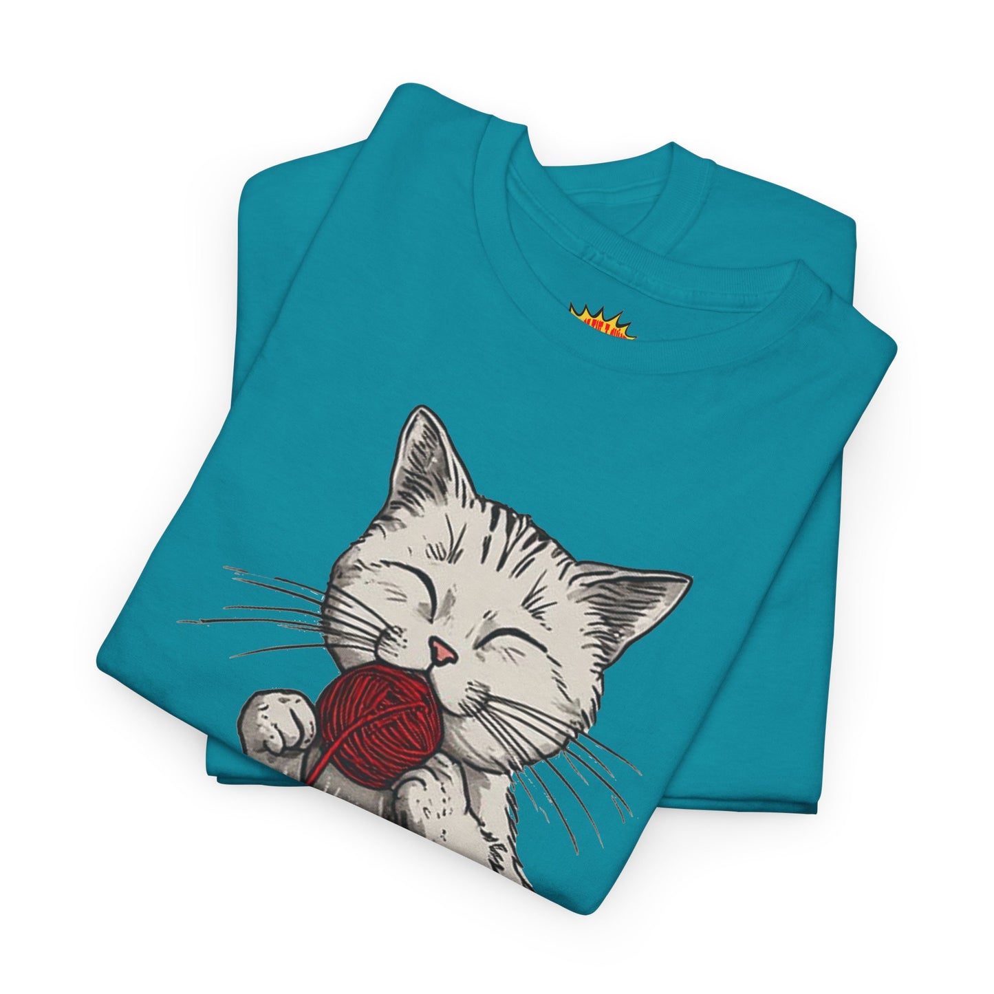 Cat w/Takeout Yarn Noodles Art Tee Shirt *Multiple Colors*