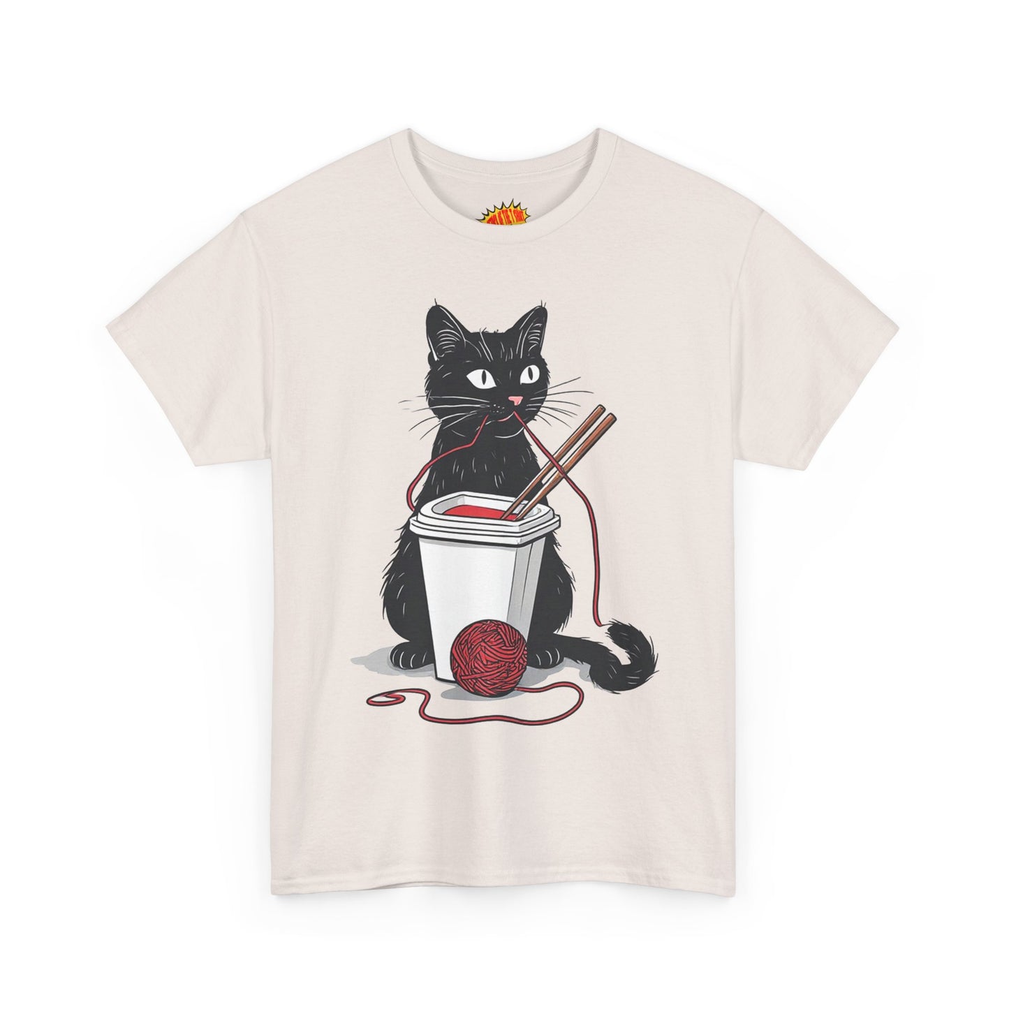 Black Cat w/Noodles + Yarn Ball Art Drawing Tee Shirt *Multiple Colors*