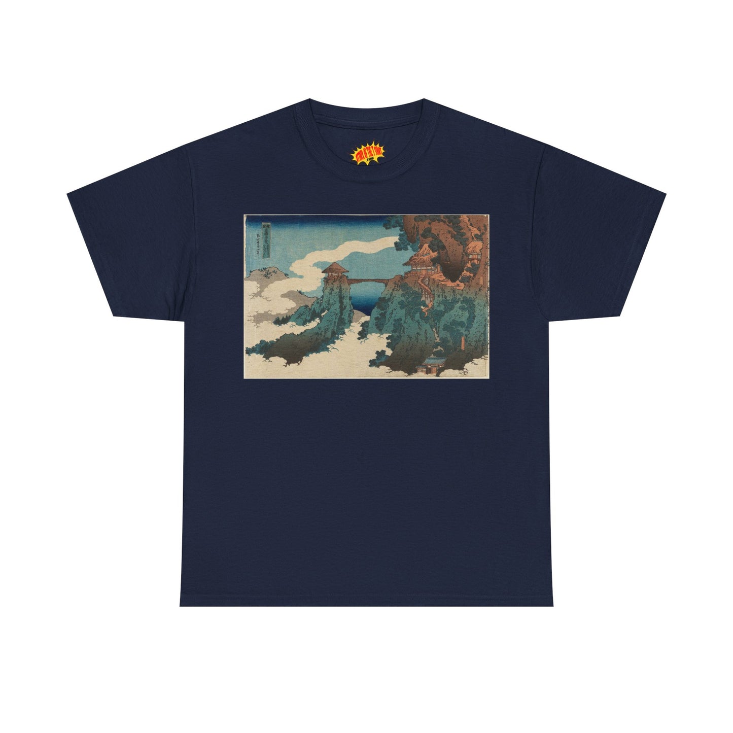 The Hanging-cloud Bridge by Katushika Hokusai - Heavy Cotton Tee *Dark Colors*