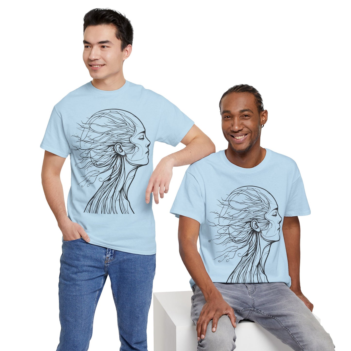 Flowing Line Drawing Face Graphic Art Tee Shirt *Multiple Colors*