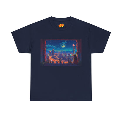Anime Cityscape Night Scene w/Girl & Cats T-Shirt