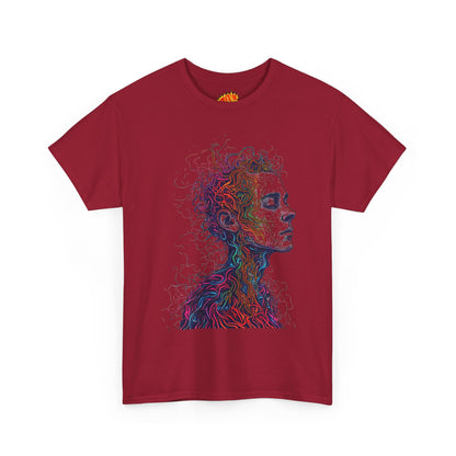 Multicolor Line Drawing Human Graphic Art Tee Shirt