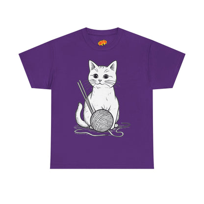 White Cat w/Yarn Ball Art Tee Shirt